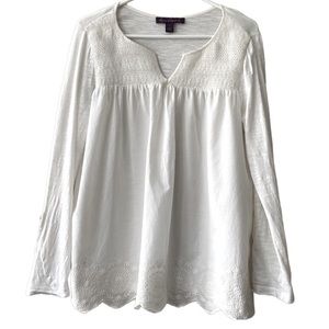 Gloria Vanderbilt Smocked Long Sleeve Top